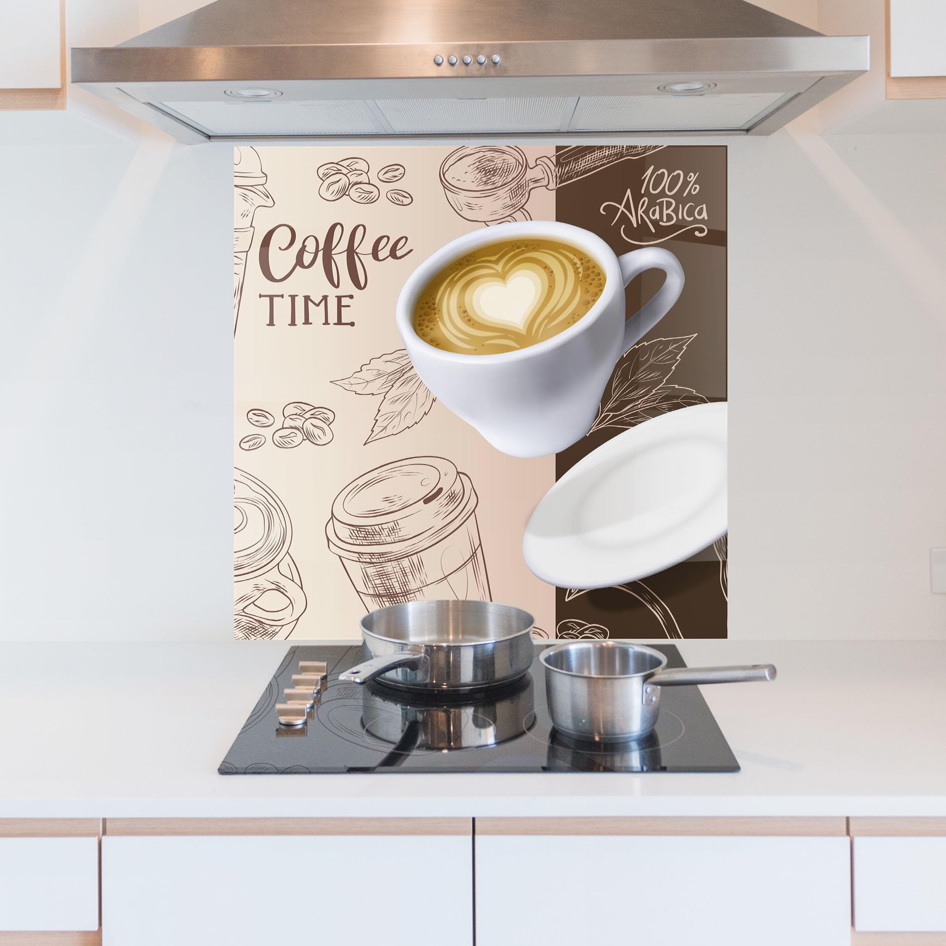 ARTHUB® Küchenrückwand aus Glas 60x60 cm, 4mm ESG | Spritzschutz, Glasplatte, Herdspritzschutz, Wandschutz für Herd, Hartglas, Lebensmittel, Kaffee, Coffee Time