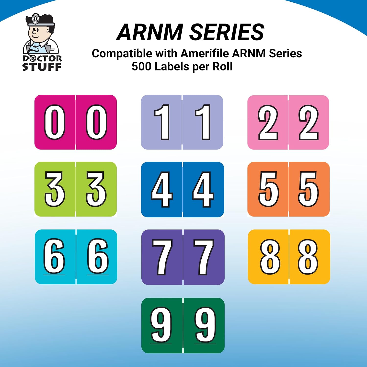 Doctor Stuff - File Folder Labels, Number 6, Amerifile L1000 Series Chart Stickers - ARNM Series Chart Stickers, Light Blue, 1" x 1-1/2", #6, 500/Roll
