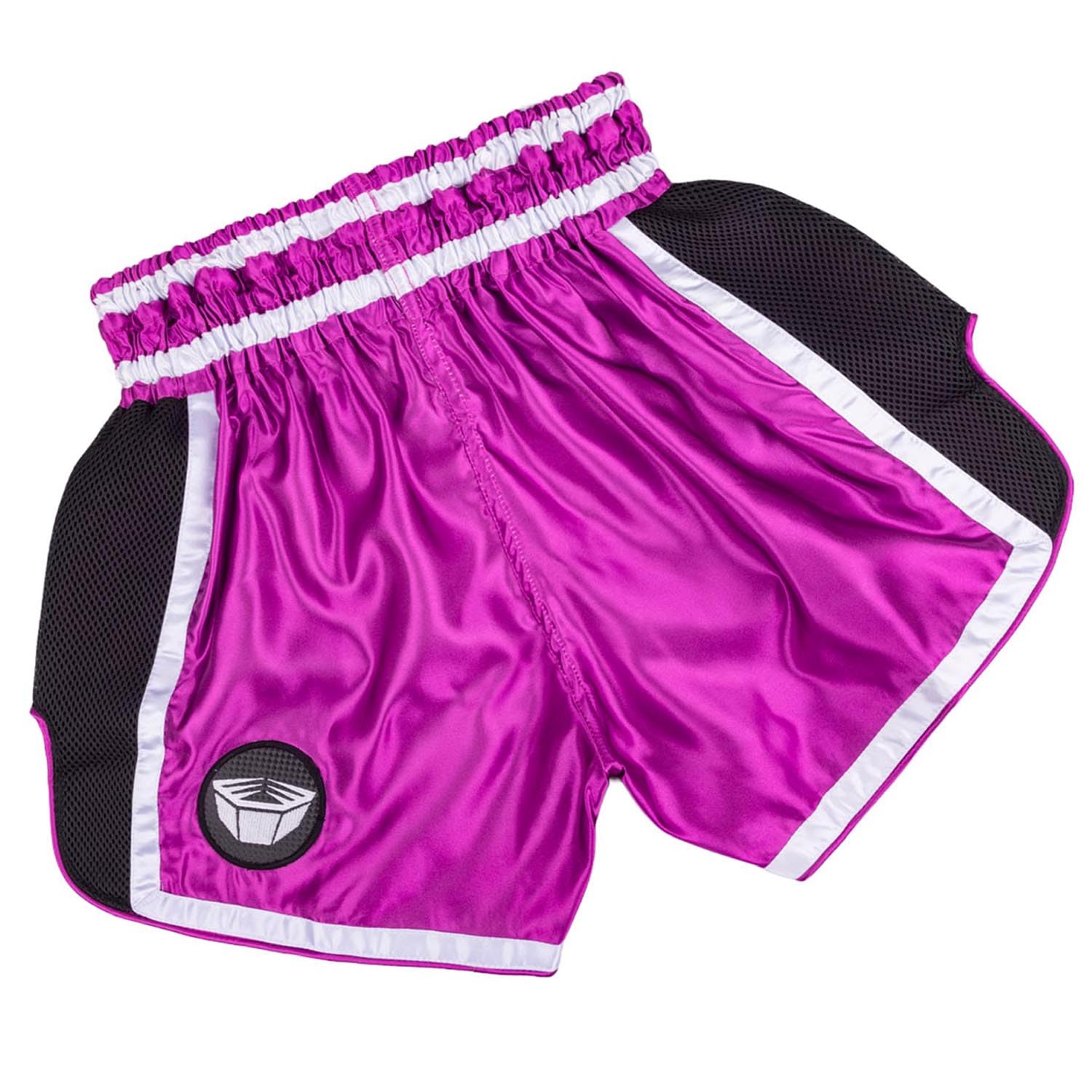 Muay Thai Shorts, Represent, Pink-schwarz, Kickboxhose für Training & Wettkampf, Thaibox Shorts Satin, Atmungsaktiv, Langlebig, Kampfsporthose für MMA, K1, Boxen, Thai Boxen