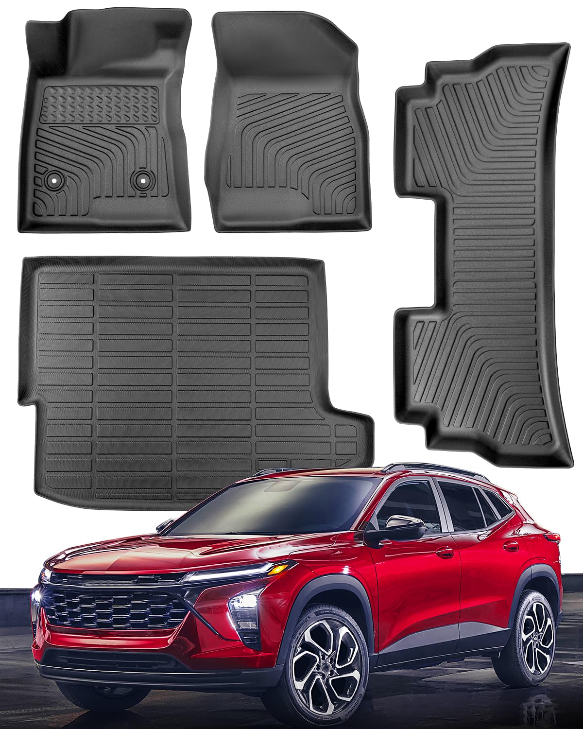 All Weather Rubber Floor Mats for Chevy Trax 2026 2025 2024 LS/LT/ACTIV/1RS/2RS, Trunk Mat Cargo Liner Custom Fit for Front & 2nd Row Backseat, Heavy Duty TPE Black Car Accessories for Buick Envista
