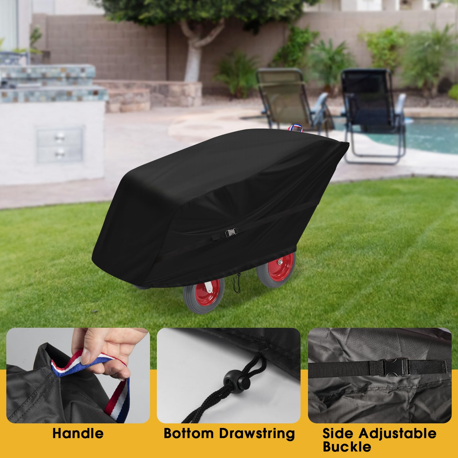 Copertura per passeggino Angeles Bye Bye Buggy a 6 posti, impermeabile, resistente, colore nero, 193 x 91,4 x 96,5 cm