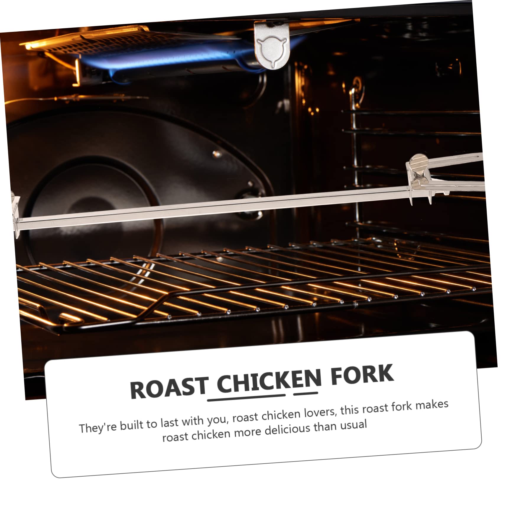 ibasenice Rotating Roast Chicken Fork for Air Fryer Stainless Steel 2 Forks Square Axis for Easy Barbecue