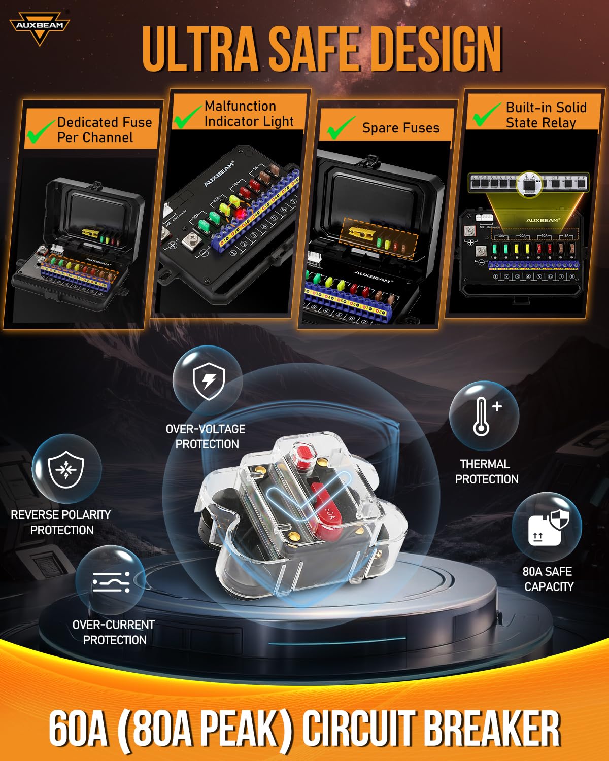 Auxbeam 8 Gang Switch Panel AR-800 Bluetooth RGB Switch Pod Toggle Momentary Pulsed Dimmable Backlight Multifunction Switch Panel with Memory Function 12-24V Truck Offroad ATV Marine Waterproof