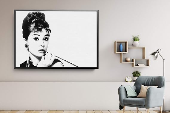 Audrey Hepburn Black And White Canvas Wall Art Print - Various Sizes (18in x 12in Gallery Wrapped)