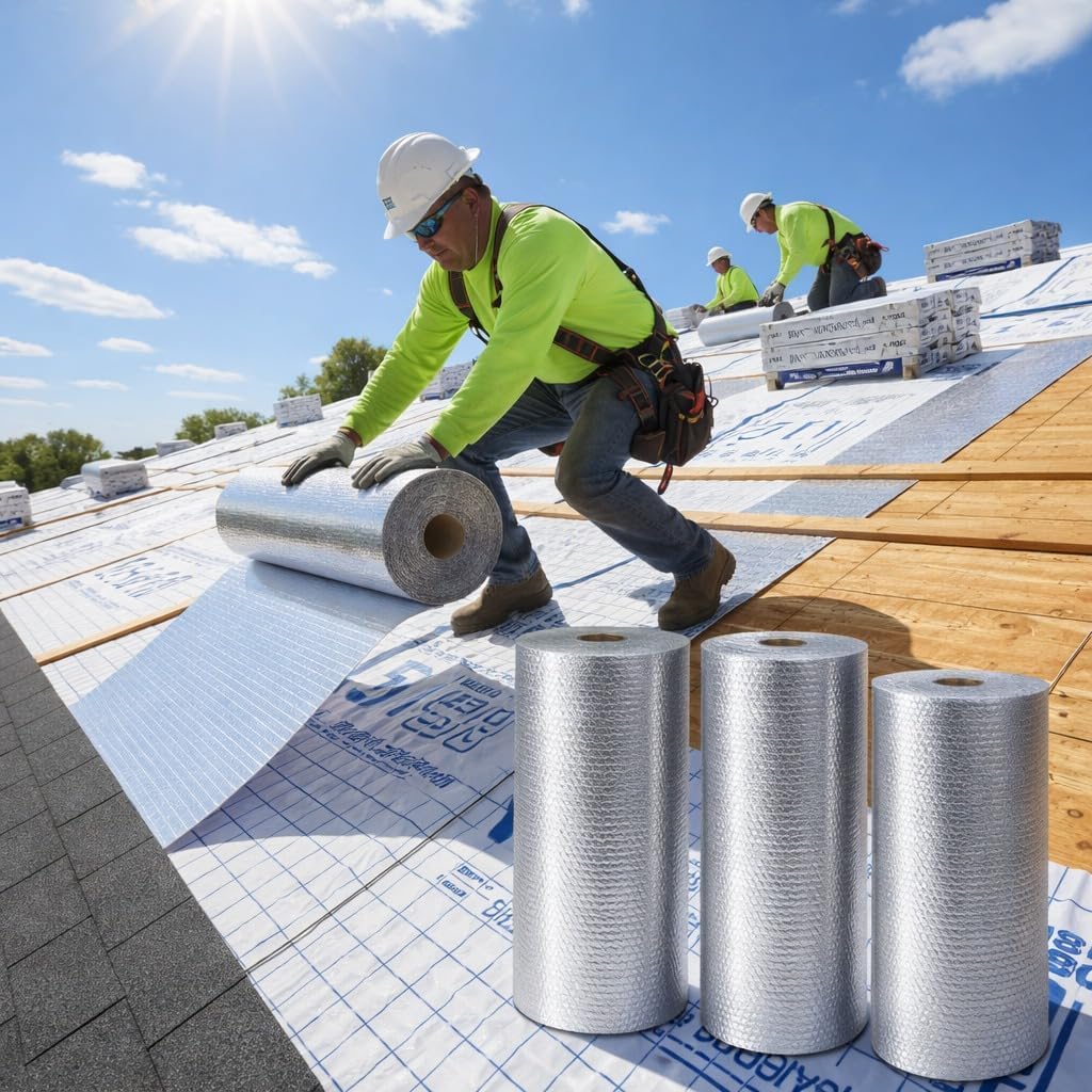 White UV Double Bubble Foil Insulation Roll – 96% Reflective Radiant Barrier & Vapor Retarder, ASTM G154 UV Tested for Metal Roofs, Steel Buildings & HVAC (125 FT x 24" INCH)
