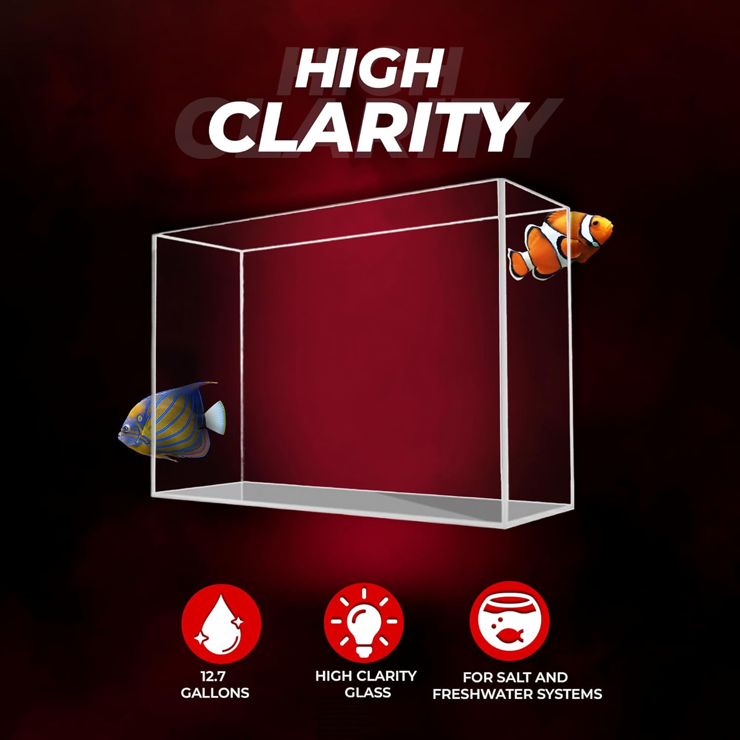 Aquatop High Clarity Tall Glass Aquarium Bookshelf Style - High-Grade German Silicone - Capacity of 12.7 Gal - 8 in x 23.6 in x 15.75 in - HCA-12GT