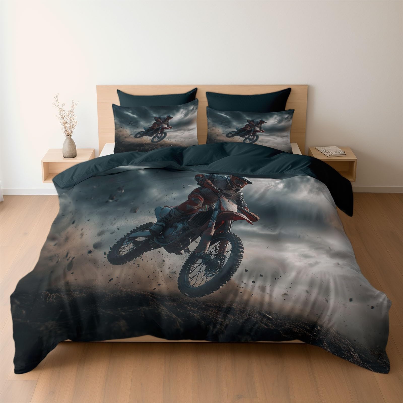 Housses de couettes moto moderne bleu foncé pour chambre d'ado