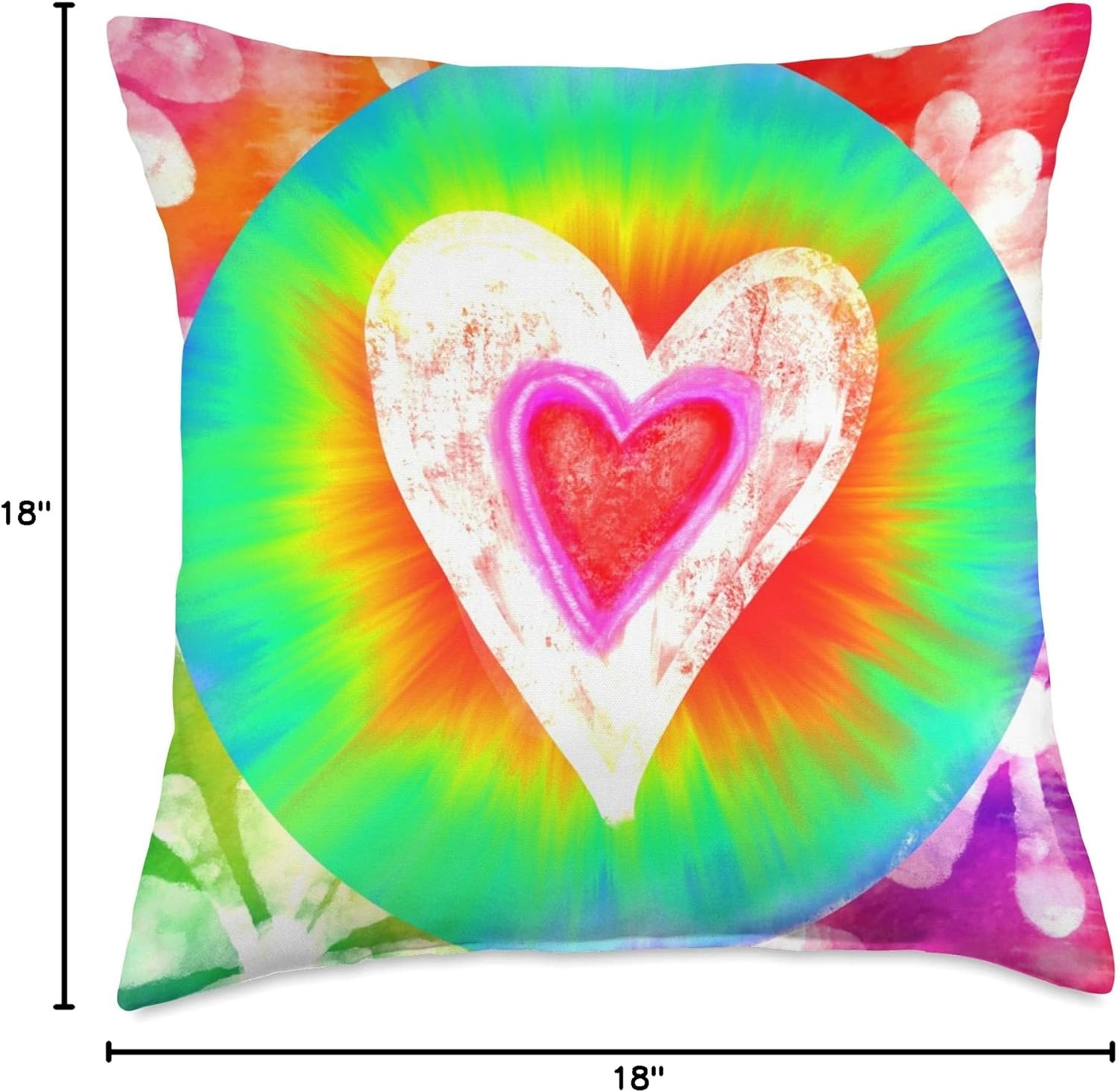 Red Heart Cool Tie Dye Decorative Bedroom Couch Girls Womens Throw Pillow