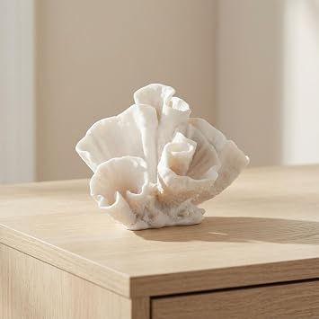 Decorative Coral Inspired Sculpture for Home, Bathroom, Room and Living Room Decor - Resin Ornaments for Shelf & Office Display - Coastal Figurine for Coffee Table Decor - 6", Ivory & Tan
