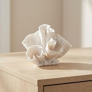 Resin Coral Decorative Sculpture – Coastal Figurine Accent for Bookshelf Styling, Coffee Tables, or Shelves – Artistic Home Decor Object for Living Room or Office Display – 5.5", Ivory