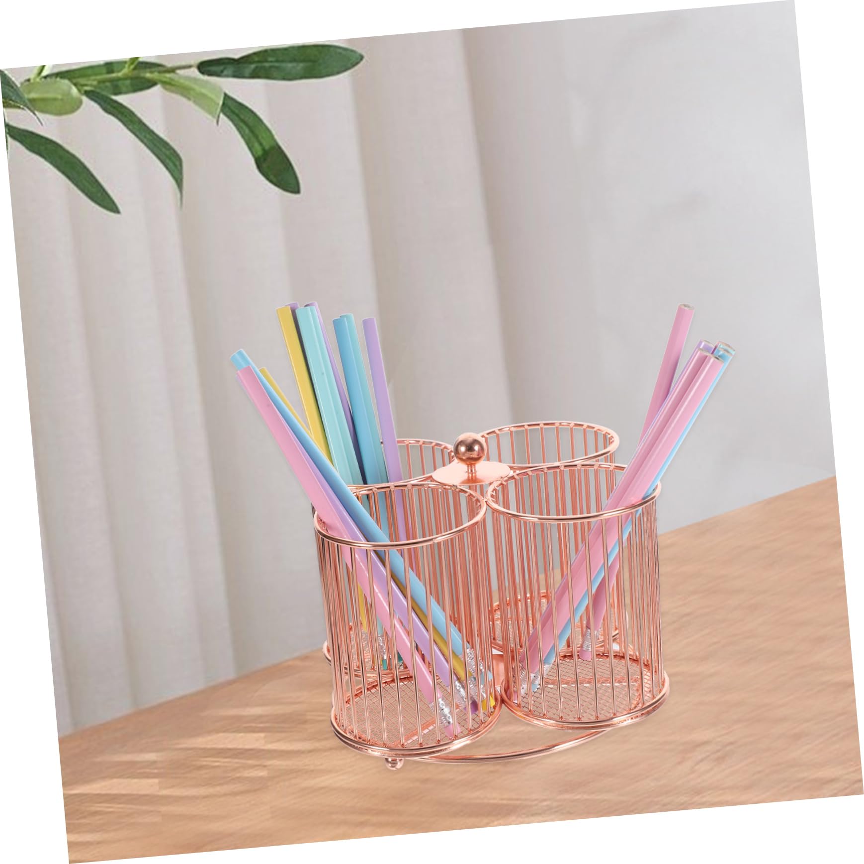 Rotary Pen Holder in Ferro, Organizer Rotante a Quattro Tubi per Scrivania | Cancelleria Ufficio, Accessori Make Up, Capienza Grande, Finitura Perlata, Uso Versatile