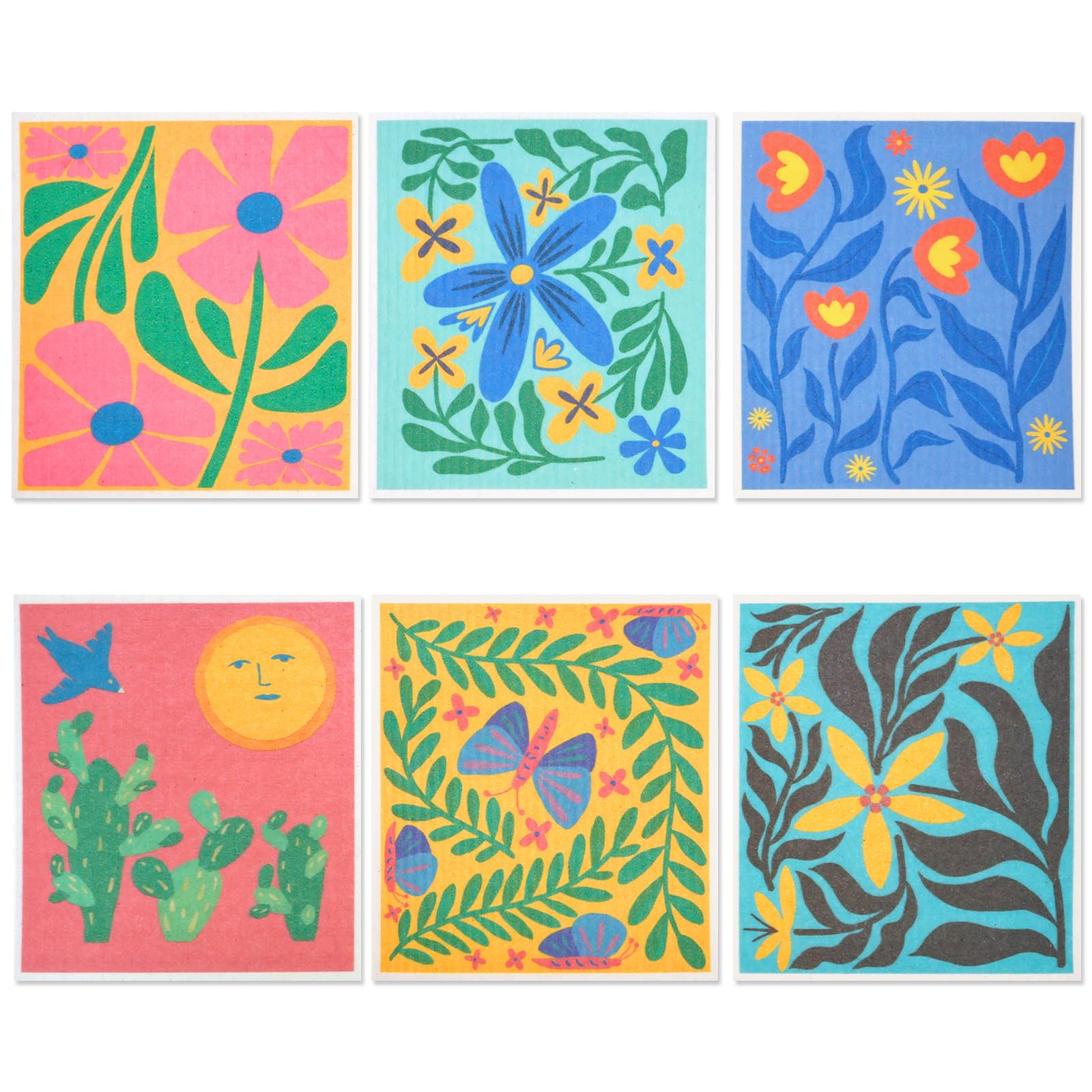 Foppla Colour 6 Pack Swedish Dishcloth, Mixed Color Reusable Cleaning Cloth Assortment, Biodegradable & Washable Kitchen Cloth, Highly Absorbent Sponge Alternative For Dishes, Counters, Spills(Style 1)