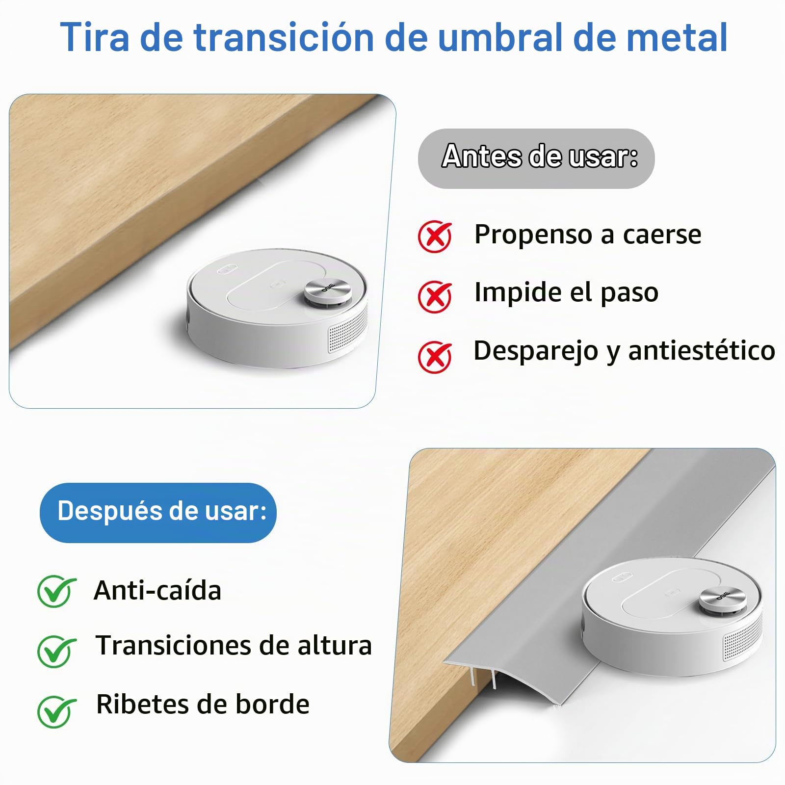 Rampa de umbral de puerta de aluminio, 0,9 m x 43 mm, autoadhesiva, 8-15 mm, para umbrales de puerta, rampas, madera, laminado, azulejos