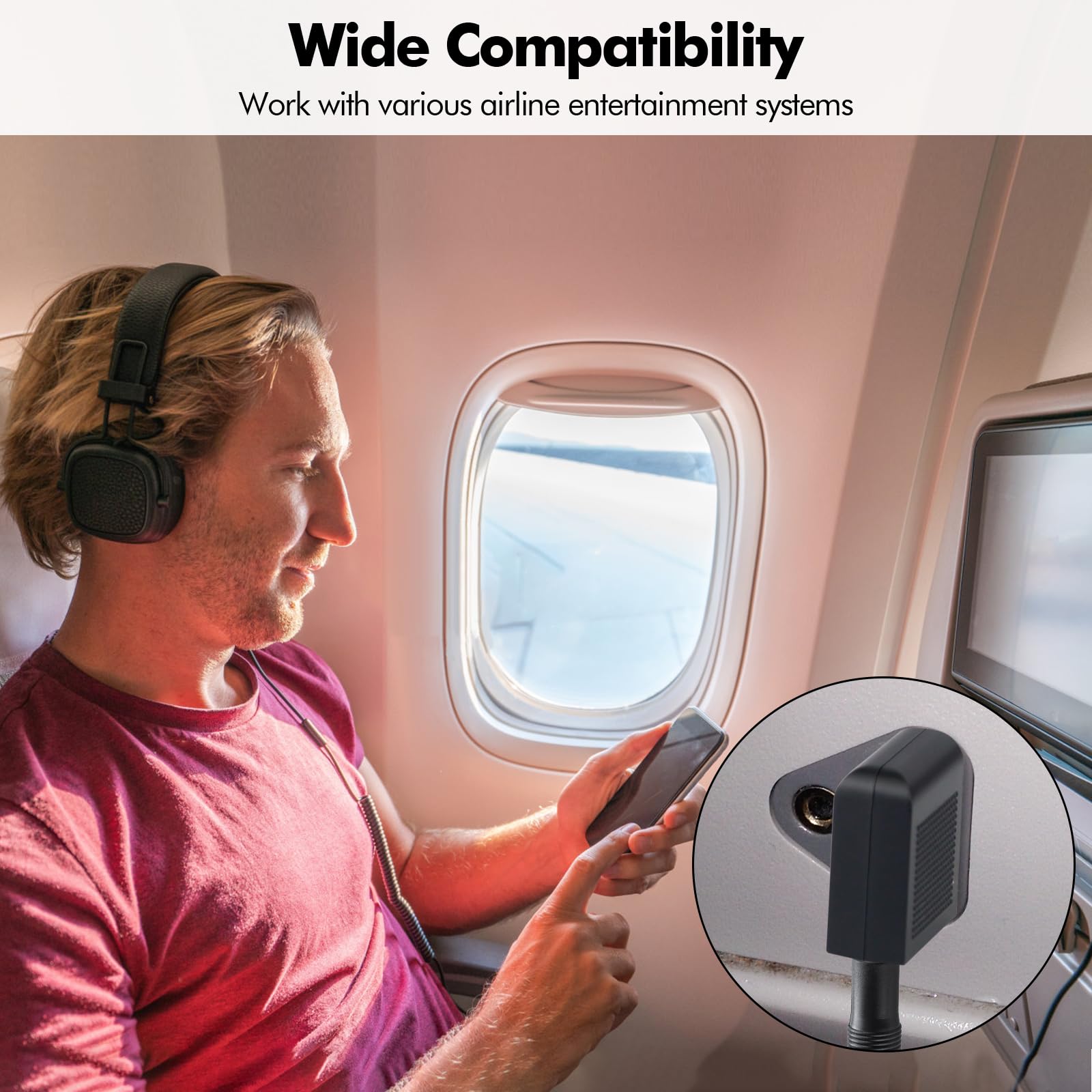 poeland Adapter słuchawek Airline Airplane do słuchawek, AUX, podwójny 3,5 mm męski na 3,5 mm żeński pozłacany (3 sztuki)