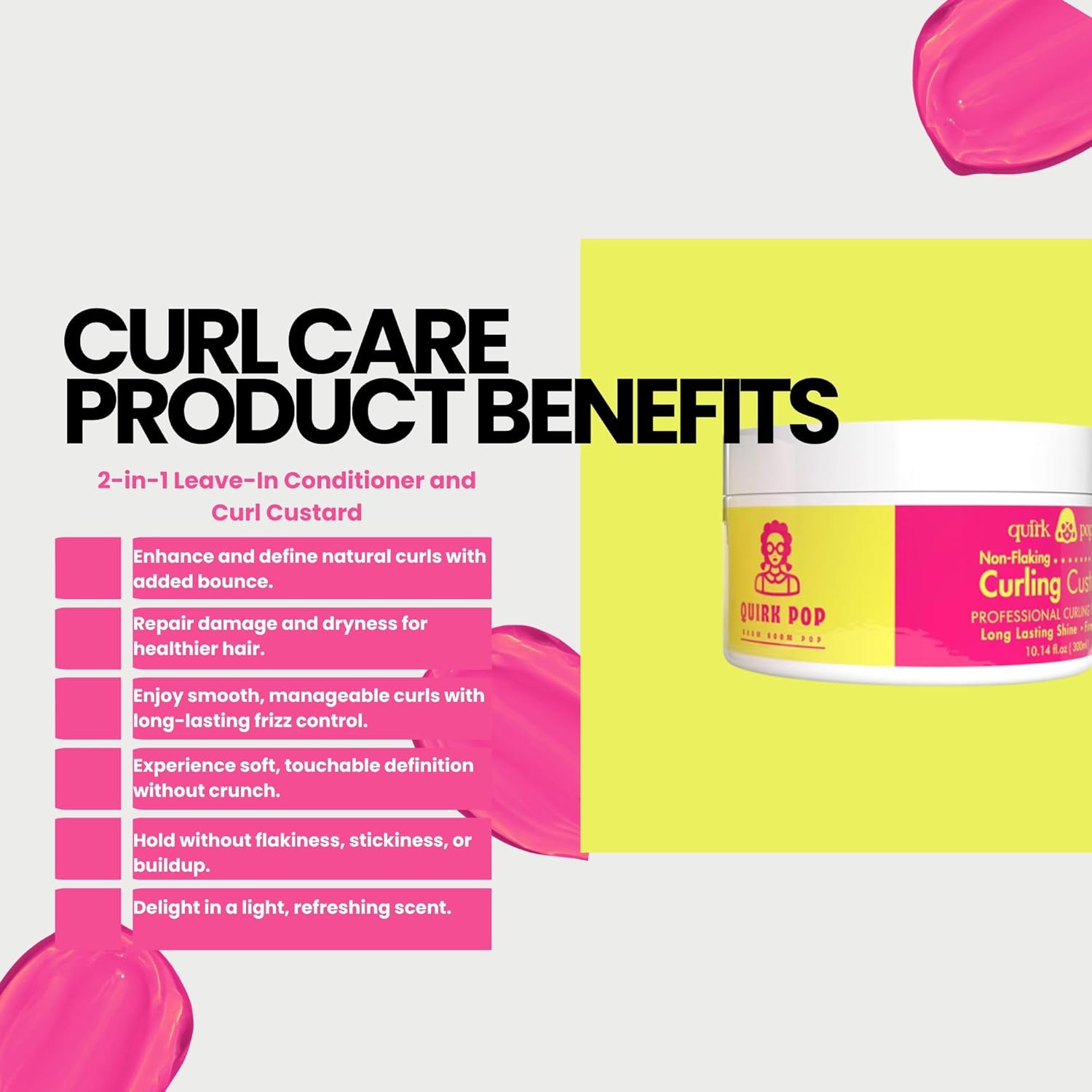 Curl Custard & Hair Gel for Curls – Frizz Control Styling Curl Gel for Curly & Coily Hair (2A-4C) – Medium Hold, No Crunch, Water-Activated Definition & Moisture – 10.14 oz