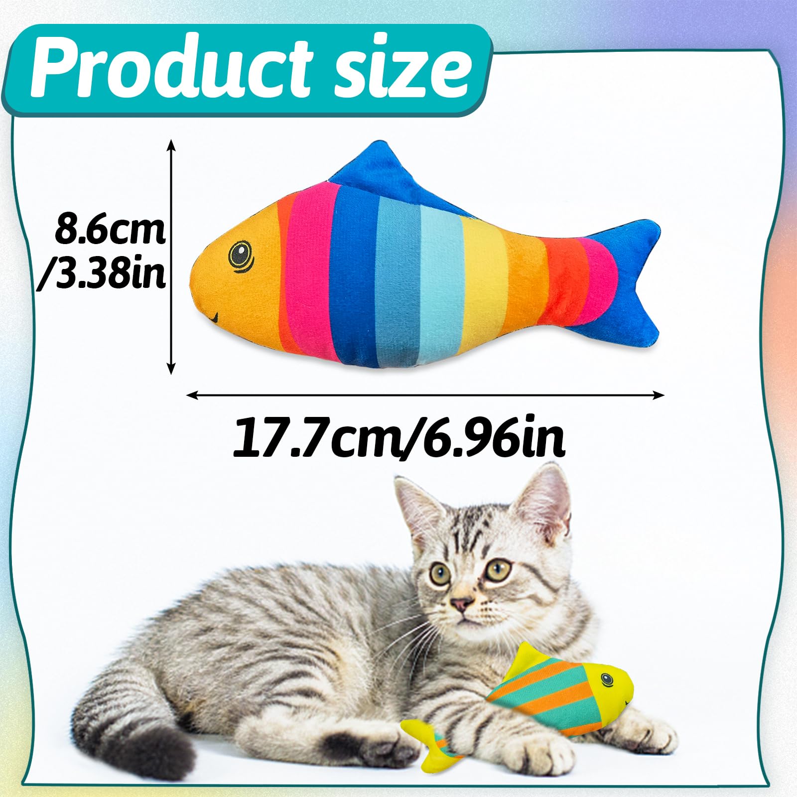 Andiker 2PCS Catnip Toys for Cats Colorful Cat Fish Toys with Catnip Built-in Bells Soft Bite-resistant Interactive Cat Toys for Indoor Cats Biting Chewing Reducing Boredom (Lines) - Image 2