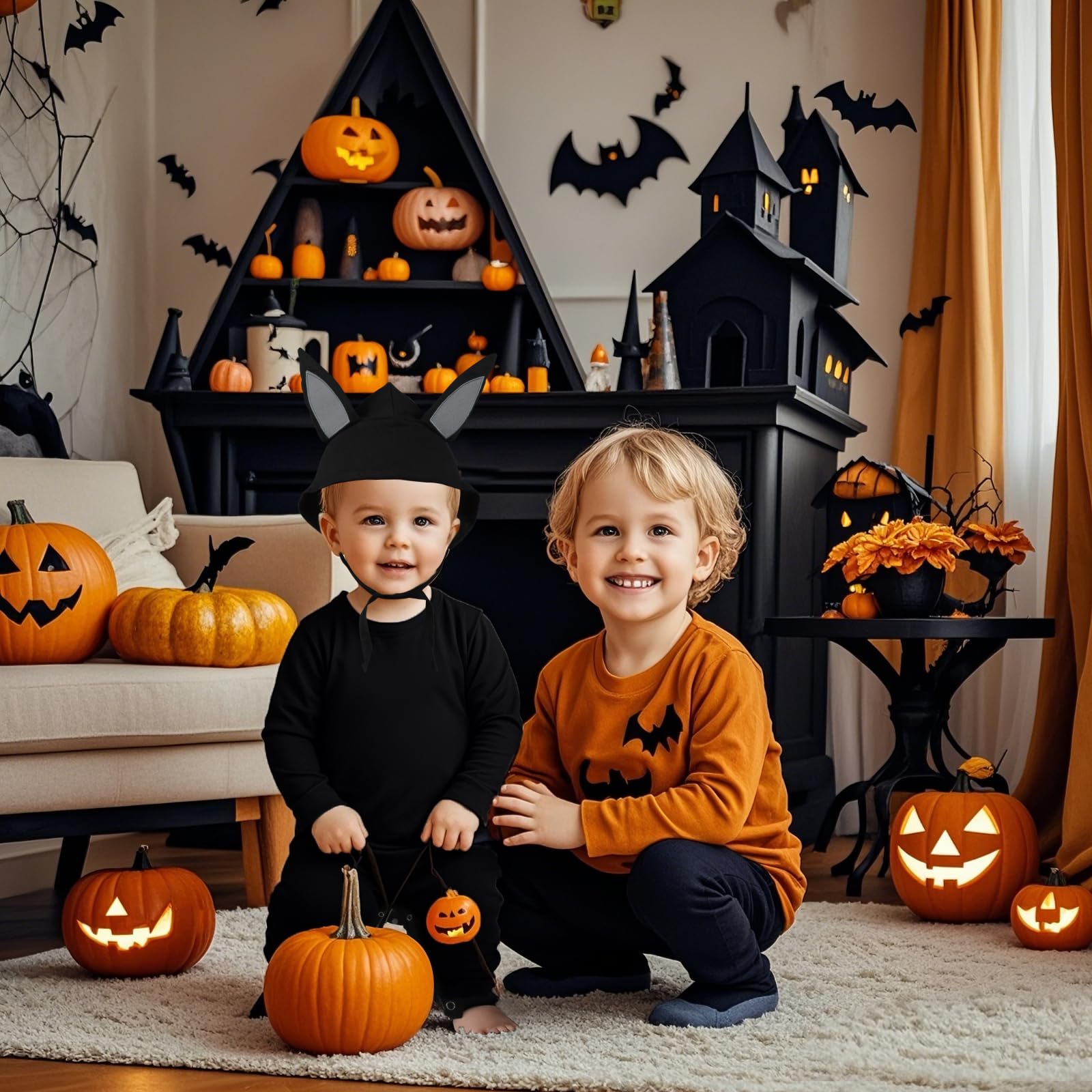 Lifreer Halloween Kleinkind Fledermaus Muster Strampler mit Hut Halloween Cosplay Kostüm Jumpsuits Outfits für Neugeborene Baby Jungen Mädchen (18-24 Monate)