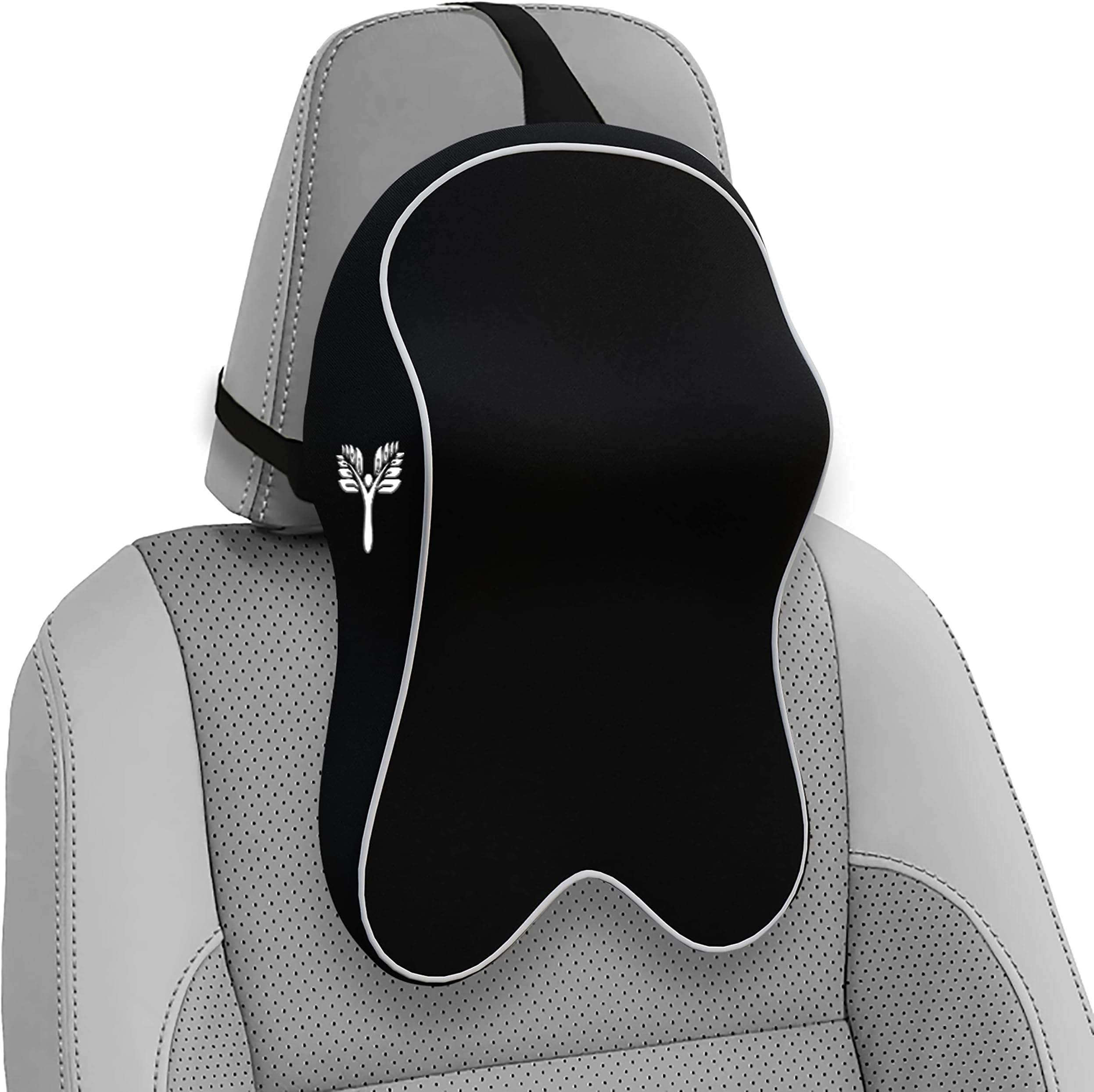 Grin Health Orthopedic Car Neck Rest Pillow -Large Plus | Extra Deep Car Seat Neck Support Head Rest Cushion for Long Drives & Neck Relief | Memory Foam Neck Pillow for Car & Office, Black