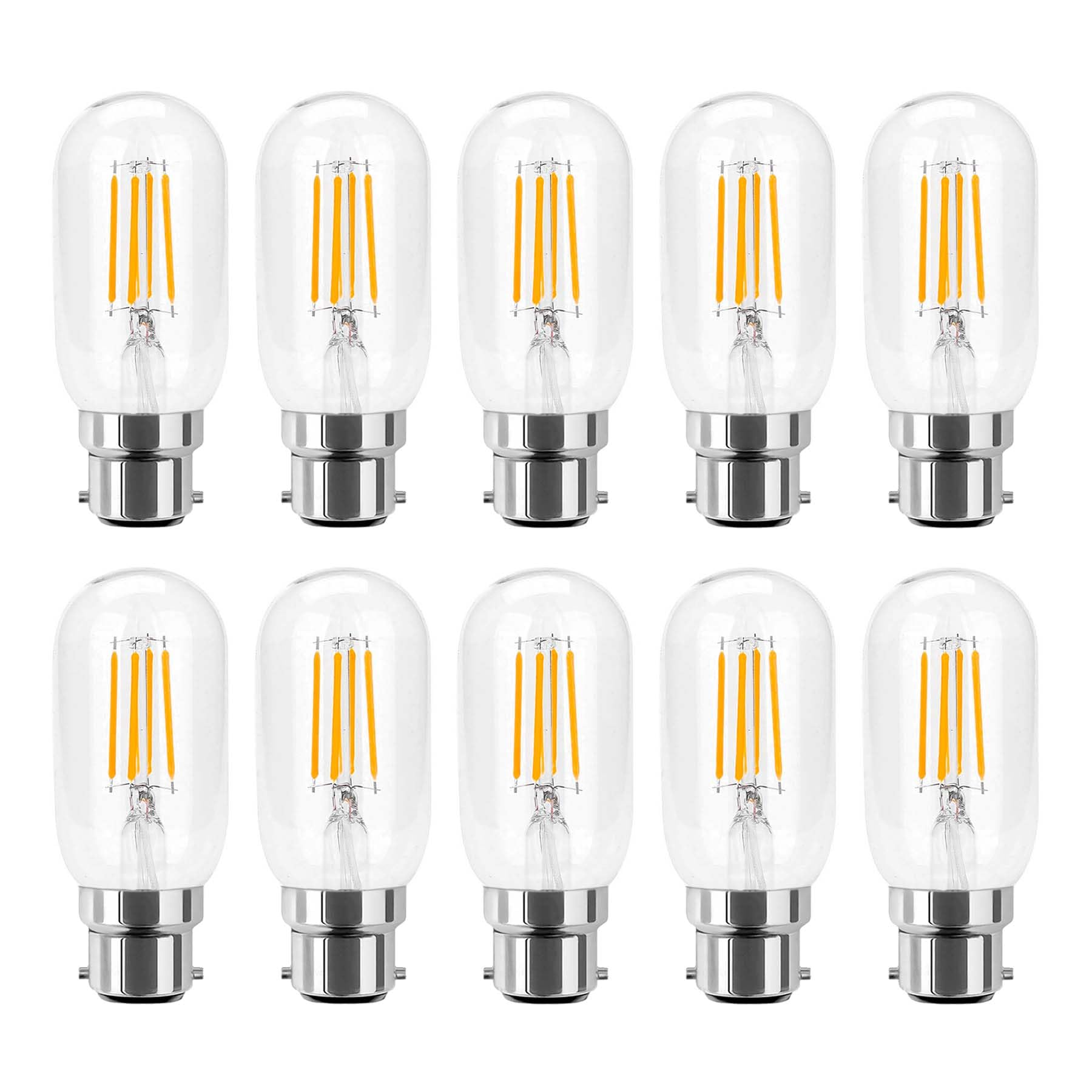 G.W.S® LED Filament Bulb, T45 B22 Bayonet, LED Tubular Bulb, 4W Dimmable Day White 6400K, Clear Glass, Pack of 10