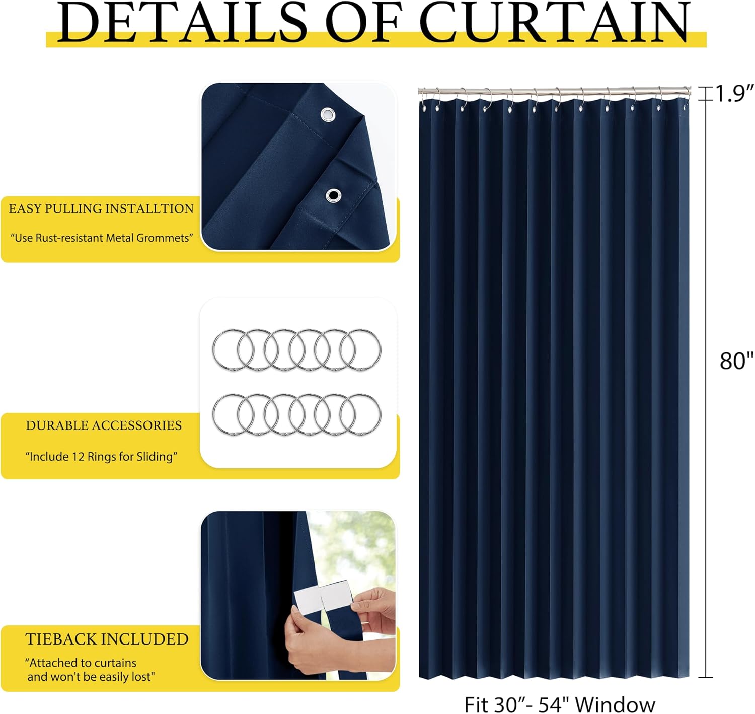 NICETOWN Room Divider Curtain for Bedroom Living Room Partition, Privacy Accordion Blackout Sound Proof Doorway Curtains, Sliding Glass Temporary Door Curtainfor Closet (Navy, 1 Panel, 60" W x 80" L)