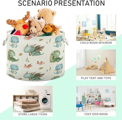 Miniatura 4 de Canasta de cuerda de algodón con diseño de dragón de acuarela, grande, redonda, para bebé, manta, juguetes, para almacenamiento, dormitorio, baño,