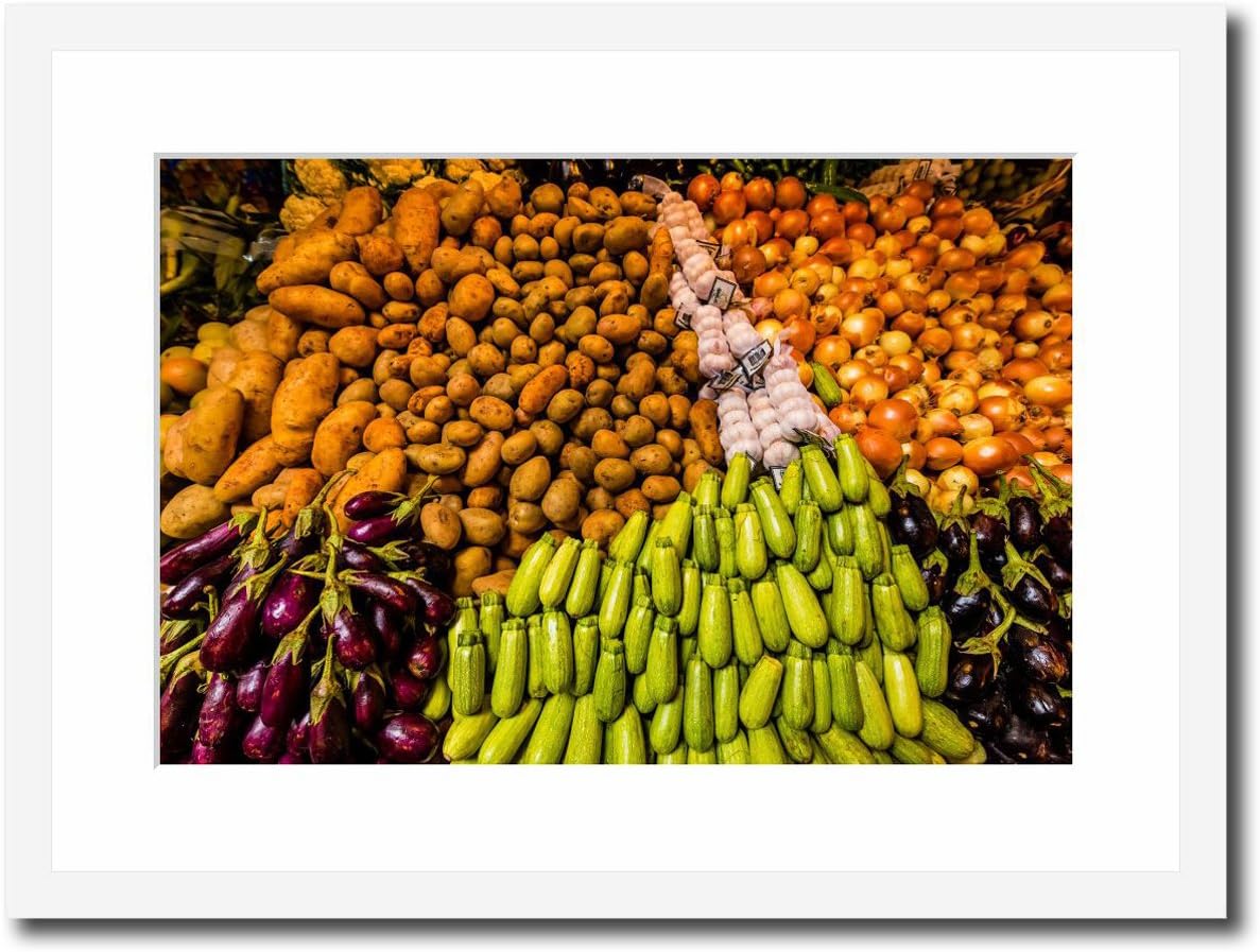 EFrame Fine Art | Street Market Amman, Jordan Vegetables Food Kitchen Art by Blaine Harrington 12" x 18" Photograph Print Framed Wall Art for Wall or Home Decor (Satin White Frame)