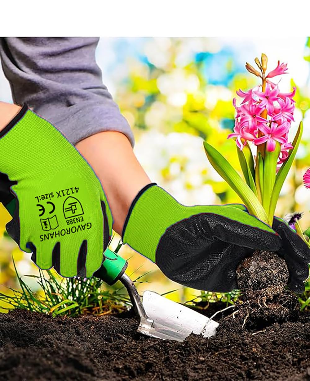 GAVOROHANS 6 works Work Gloves Gardening Gloves for Men&Women, Breathable Rubber Coated Secure Fit & Anti-Slip Grip - Image 4