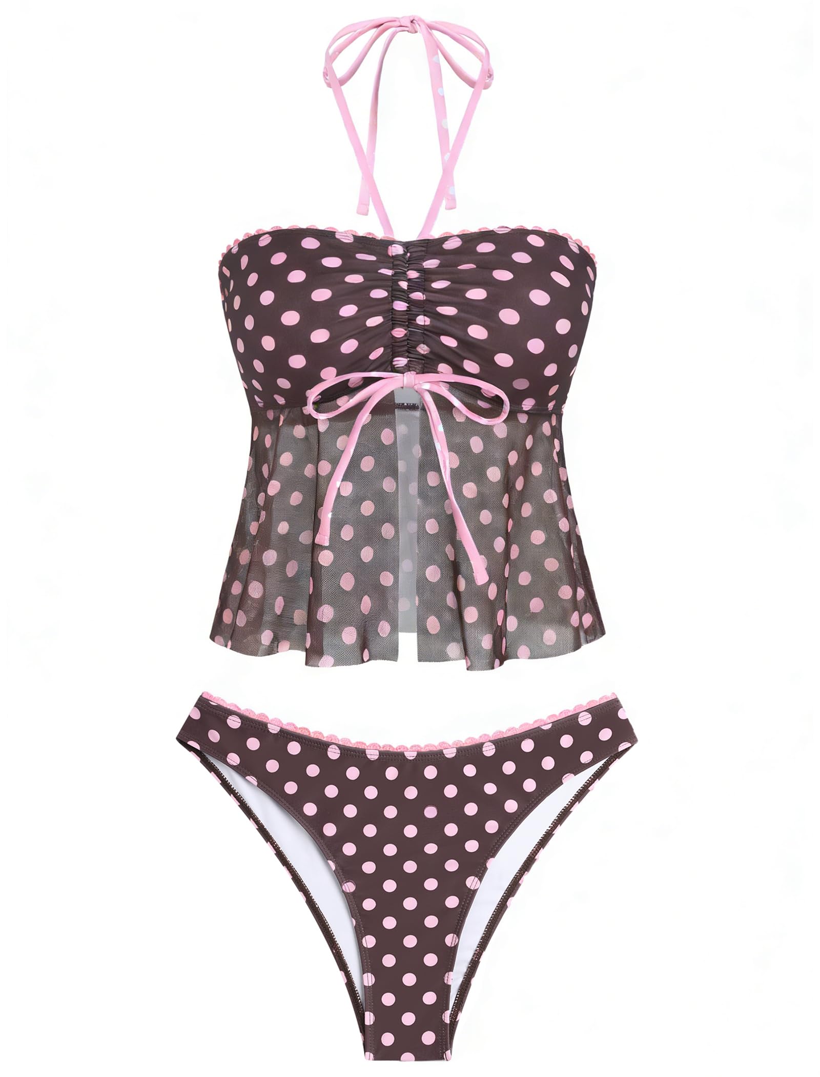 ZAFUL Womens Halter Spaghetti Strap Bikini Sets Smocked Ruffle 2 Piece Swim Suit Cheeky Lace Up Bathing Suit
