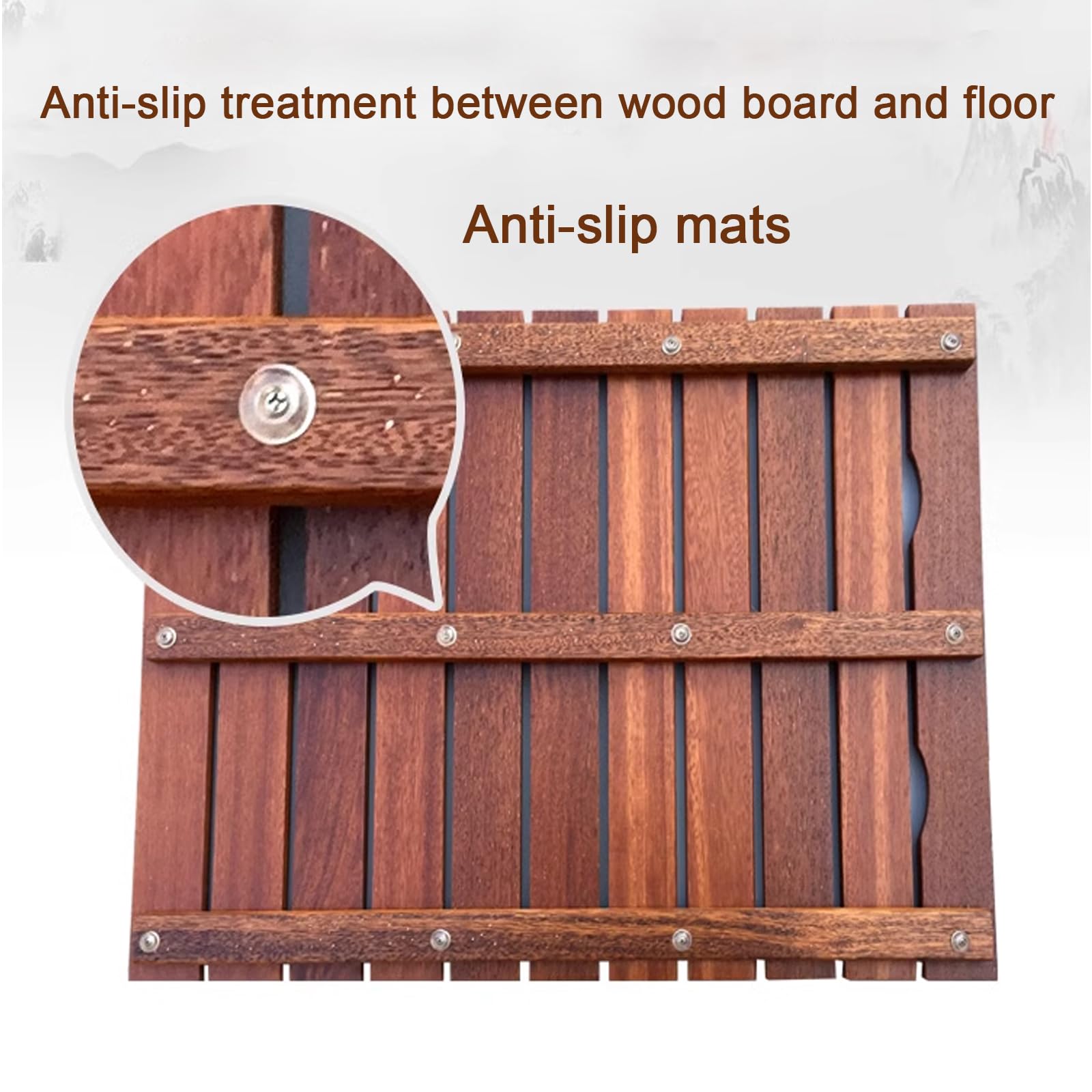 Prostokątna drewniana mata łazienkowa, Mata łazienkowa z uchwytem litego drewna, wycieraczka pod prysznic, różne rozmiary(60x95cm/24x37in)