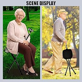 Yayayo Hold 440 lbs Folding Canes with Seat Walking Stick Height Adjustment Cane Seat Capacity Frosted Handle with Magnetic Therapy Stone Crutches Stool (Square LED)