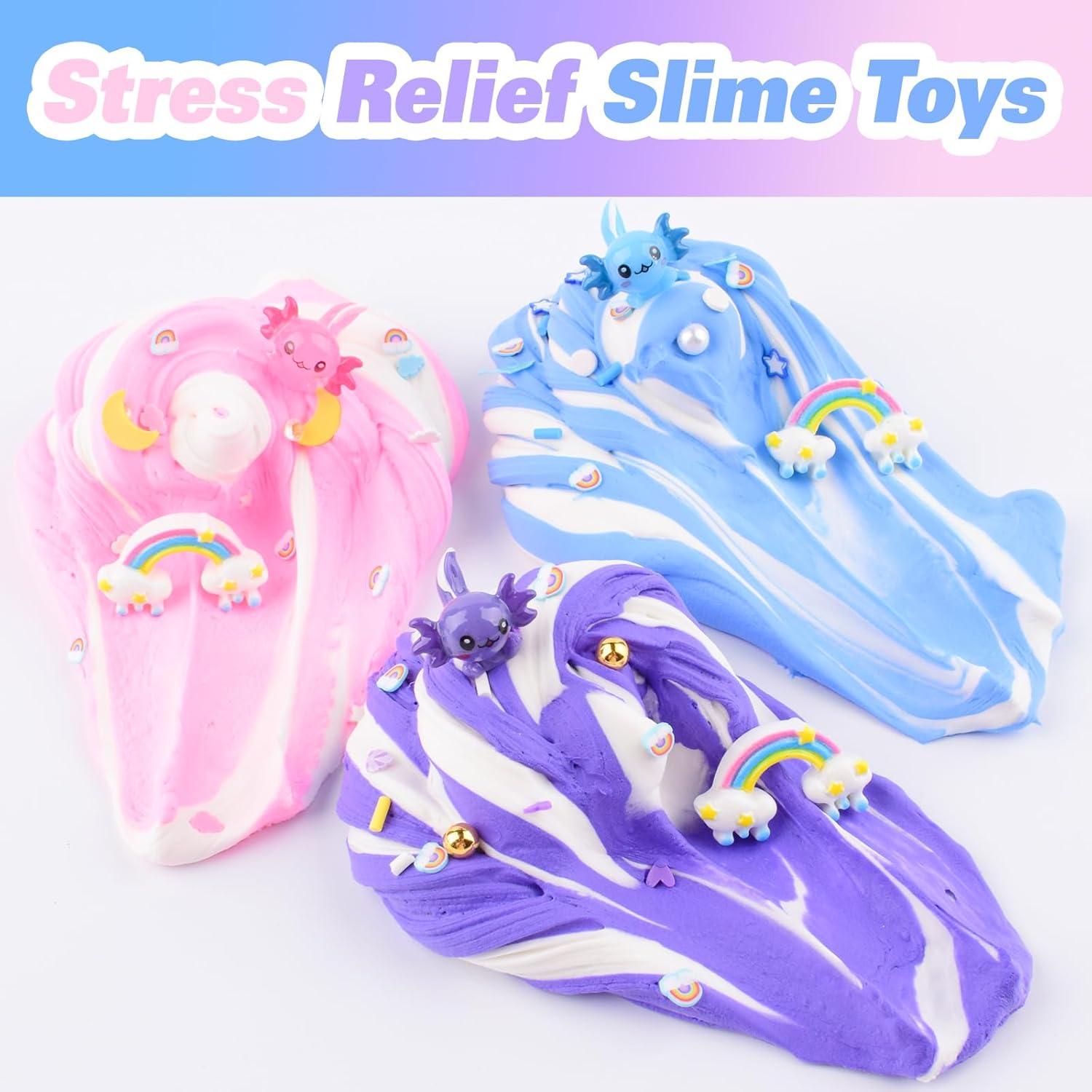 3 Pack Scented Axolotl Butter Slime Kit - Pink Blue Purple Colorful Axolotl Slime Toy, Super Soft Texture Non-Sticky, Birthday Gifts for Kids, Party Favors for Girls and Boys(3x100ml)