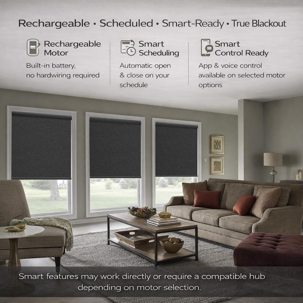 Zshine Motorized Blackout Window Blinds Customize Width (23-95 Inches) Remote Control Wireless and Rechargeable Roller Shades Blinds for Windows, Home, Office, Hotel, Club, Restaurant(82141H)