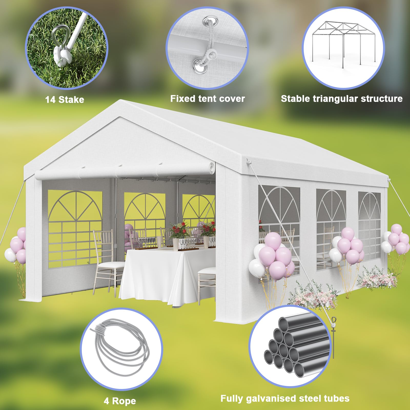 JUMMICO Pavillon 4x6, Gartenzelt UV-Schutz 50+ Festzelt, Partyzelt 4x6 Wasserdicht Stabil Winterfest Party Zelt für Partys Hausparty Hochzeiten, Winterfest Pavillon mit 560g/m² PE-Plane, Weiß