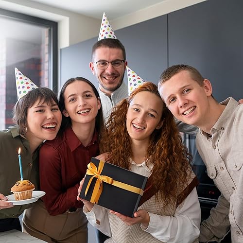 Miniatura 5 de NOVELTYBOXUSA Caja de regalo negra de 8 x 8 x 4 pulgadas, cajas de regalo para regalos con tapa de cierre magnético, pequeña caja de regalo plegable