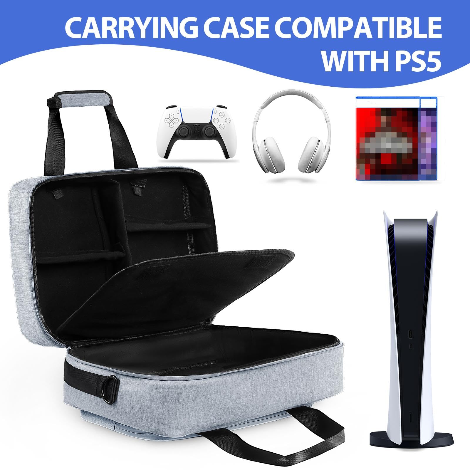 UUBOXS Custodia da trasporto per PS5, borsa da viaggio protettiva per PS5/PS5 Pro/PS5 Slim, custodia portaoggetti di grande capacità compatibile con PS5 Console,Controller e Accessori,Grigio