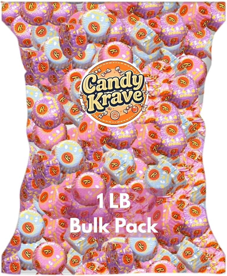 CandyKrave Reses Spring Foil Cups Easter Chocolate Candy, 1lb - 50 Peices Bulk Peanut Butter Foil Cups Easter Candy - Deliciouse Candies For Birthday parties & all Ocassions