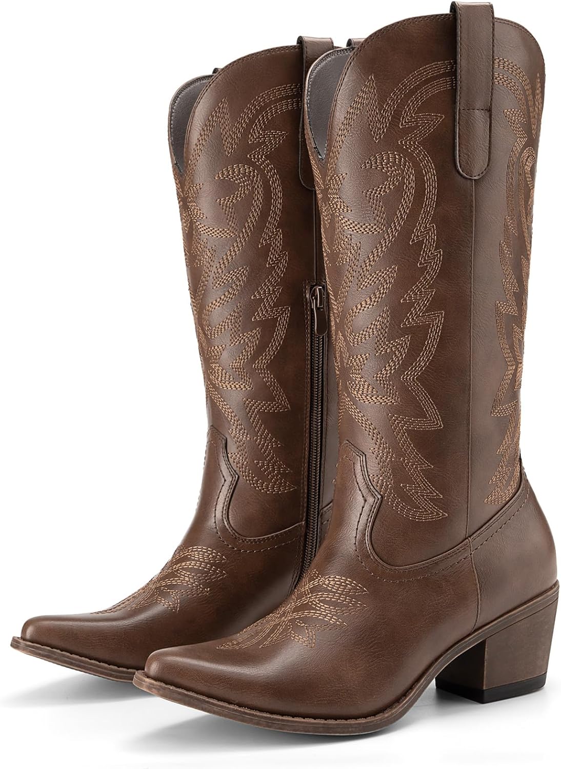 Athlefit Cowboy Cowgirl Boots for Women Fashion Low Chunky Heel Snip Toe Embroidery Western Mid Calf Boots - Image 5