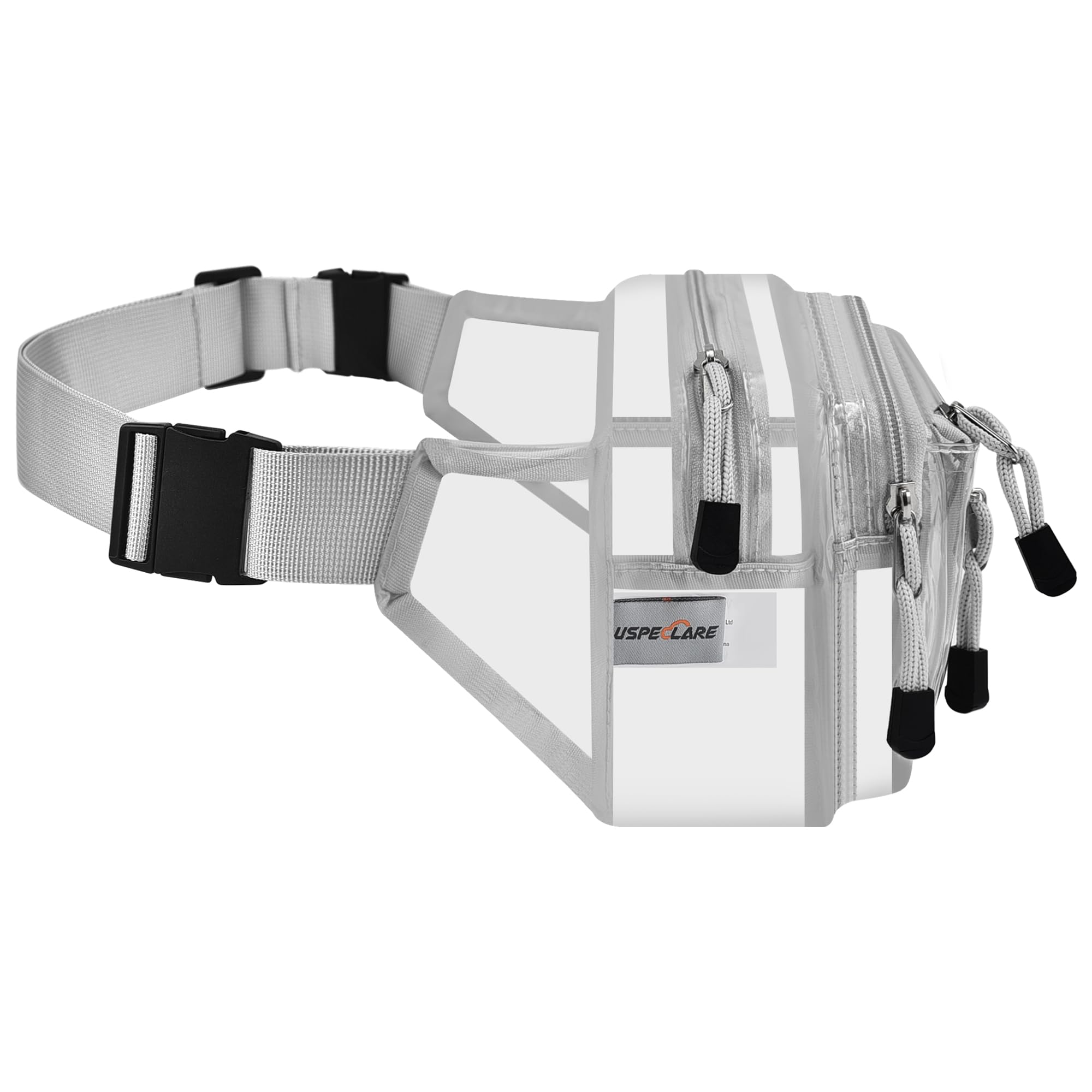 USPECLARE Transparente Bauchtasche, Stadiongenehmigt, groß, Mehrzweck-Hüfttasche, silber, 5.5" H x 9.5" L x 4" W, 1 Packung aus PVC