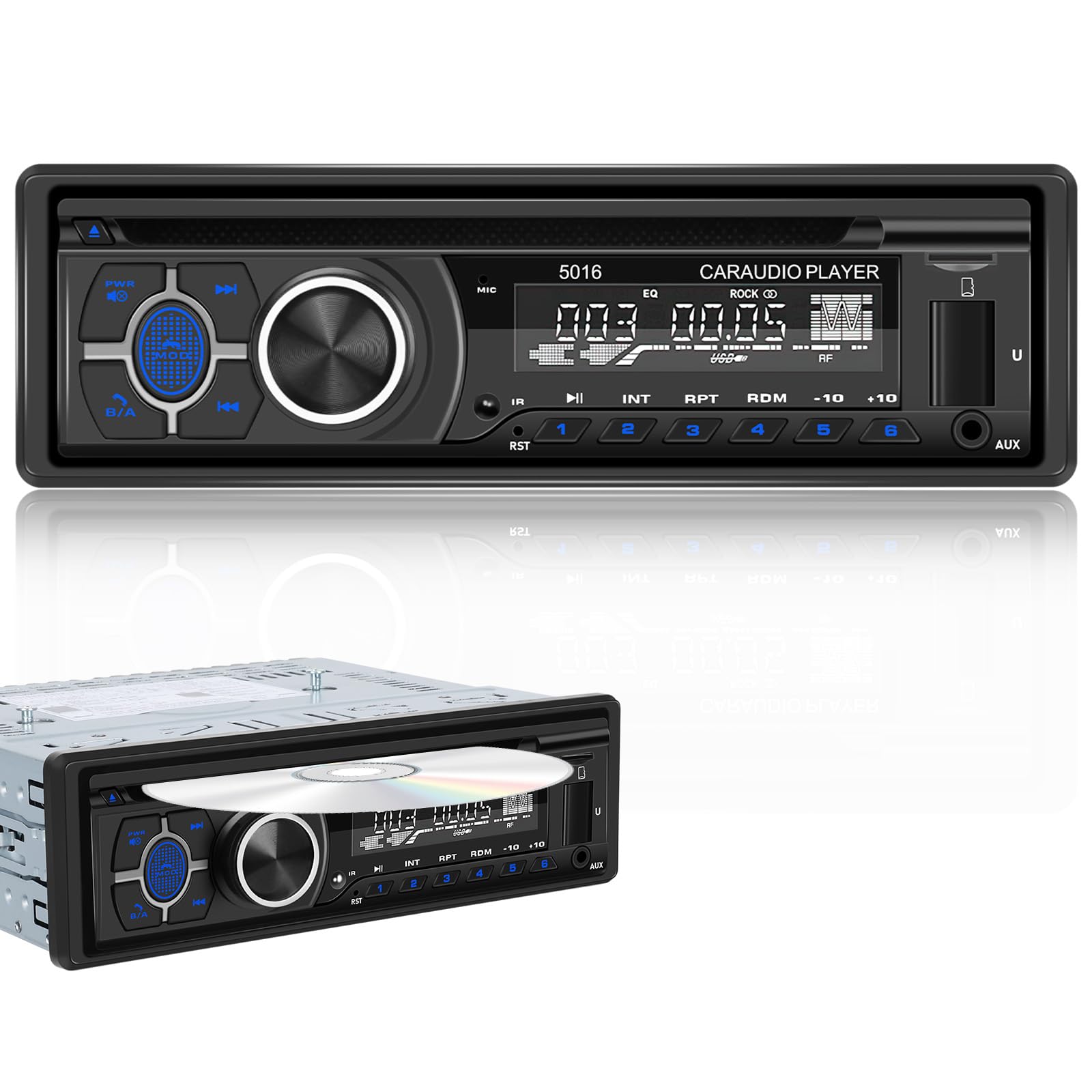 Podofo Radio Auto 1 DIN Radio FM/AM, Lecteur DVD/CD Musique Bluetooth Appels téléphoniques Mains Libres APP Locate EQ Entrée USB/TF Lecteur MP3 Auto