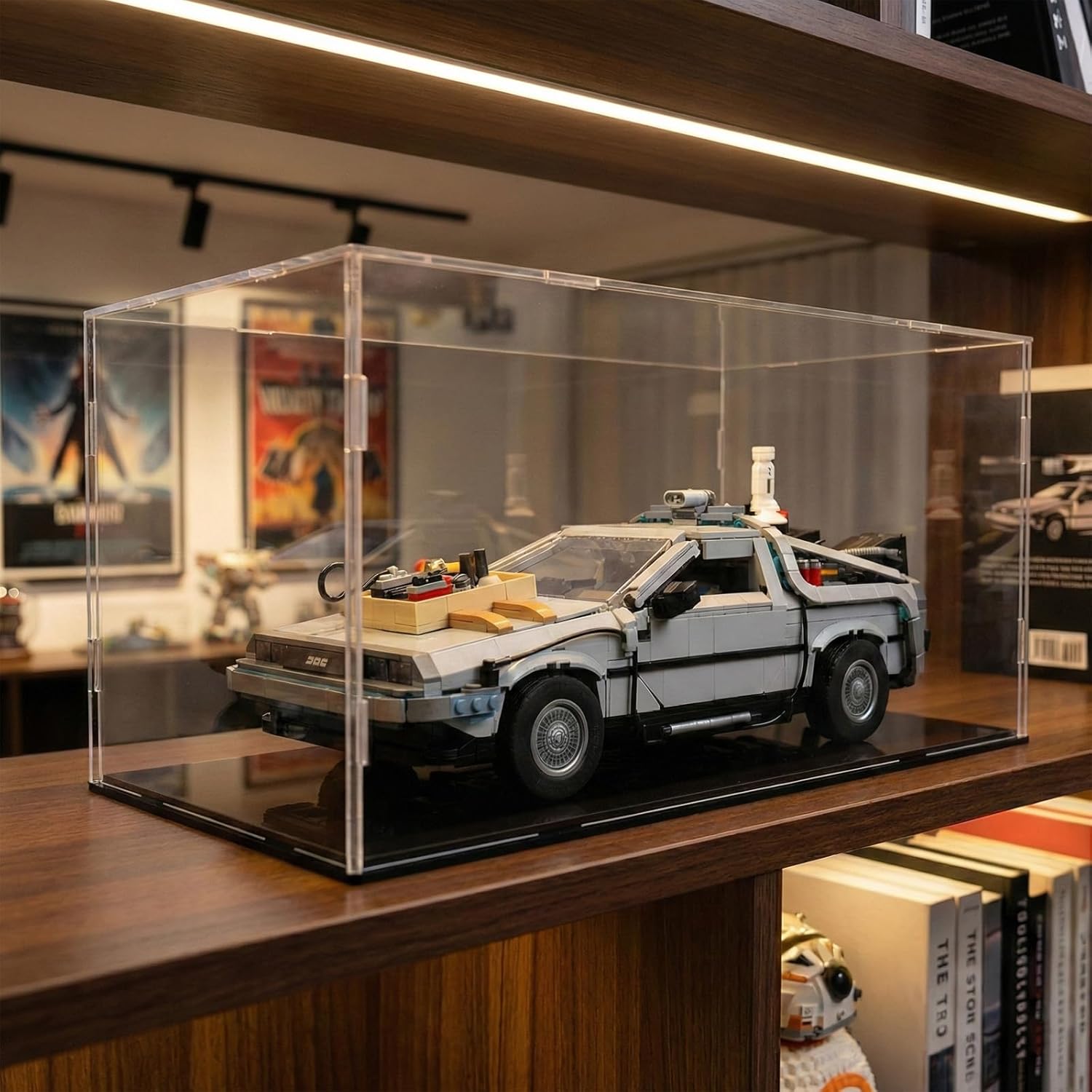 Acrylic Display Case for Lego 10300 Back to The Future Time Machine, 15.7" x 7.9" x 7.9" Dustproof Showcase, 3mm Thick Crystal Clear Box with Tool-Free Assembly for Collectibles, Figures & Models