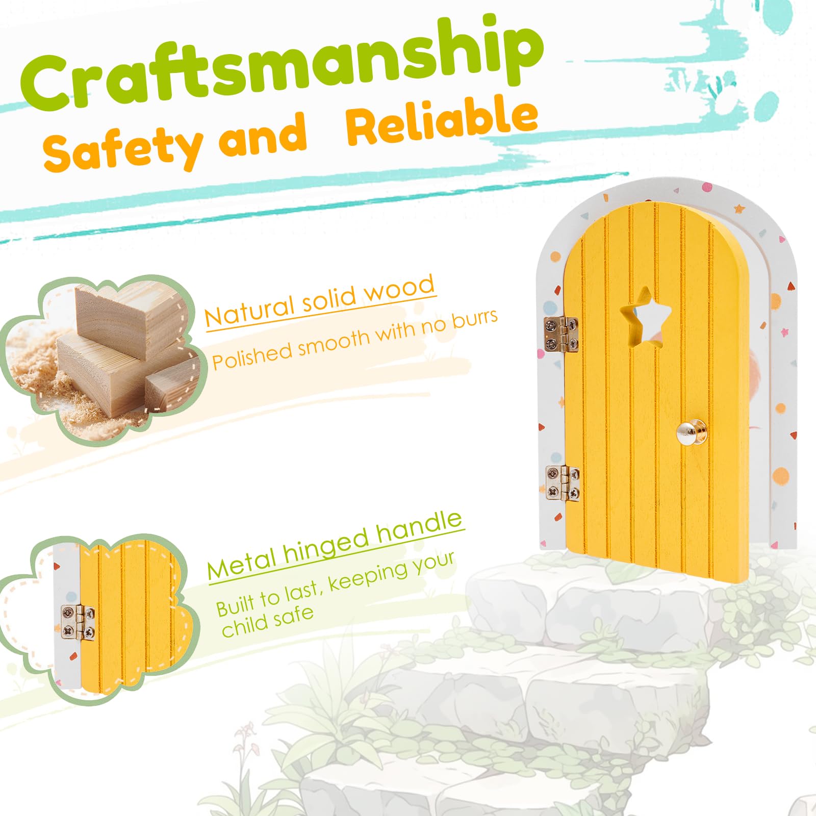 Miniature Fairy Door with Ladder Wooden Magical Tooth Fairy Door Handmade Children's Room Decorations Elf Mouses Miniature Tiny Doors for Kids’ Imaginative Play - Image 4