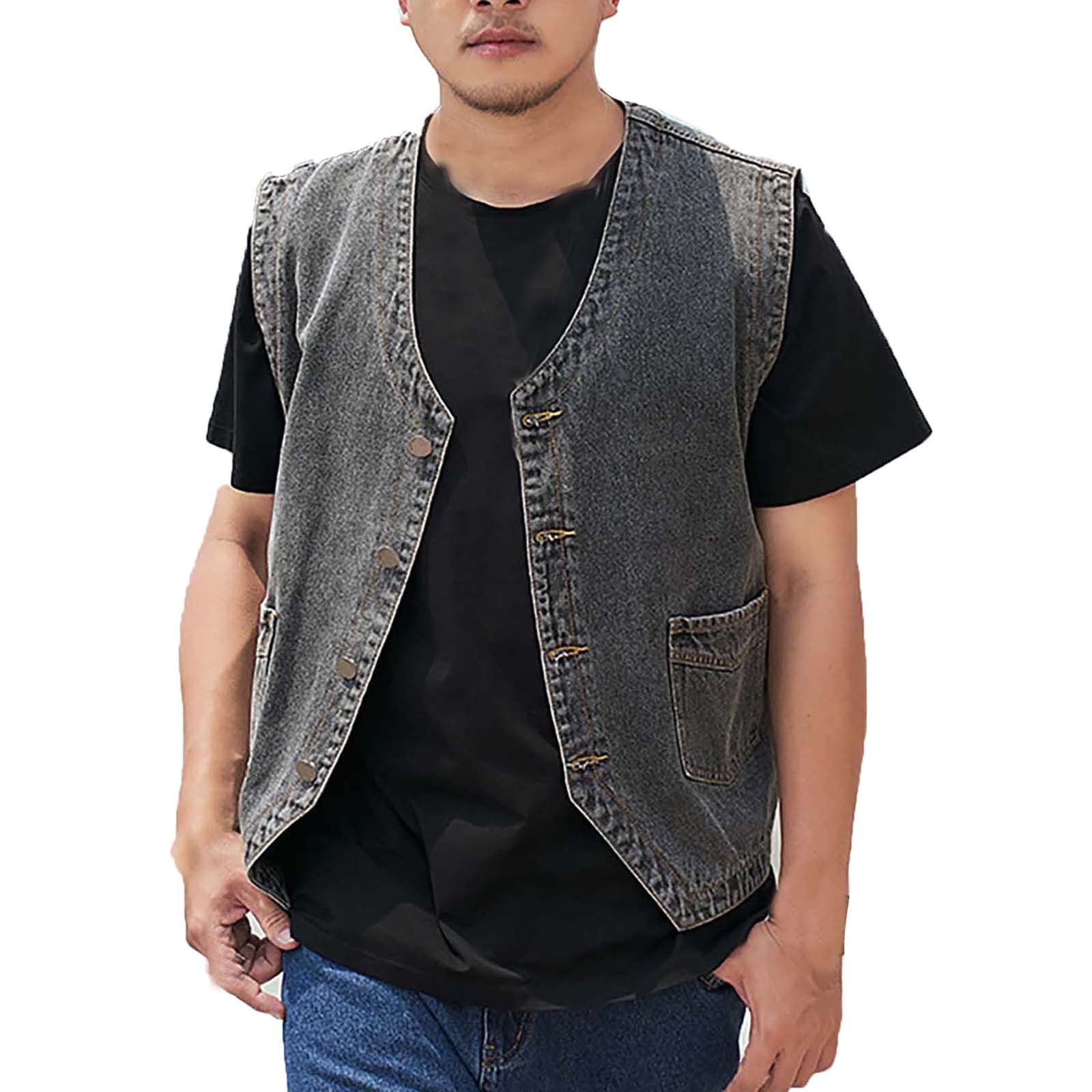 Herrenwesten Übergrößen Outdoor, Cowboy Weste Herren 4Xl, Motorrad-Weste | Cowboyweste Mit Knöpfen Ärmellos Jacke Lose Fit Vest Einfarbig Gilet Bequeme Freizeitweste