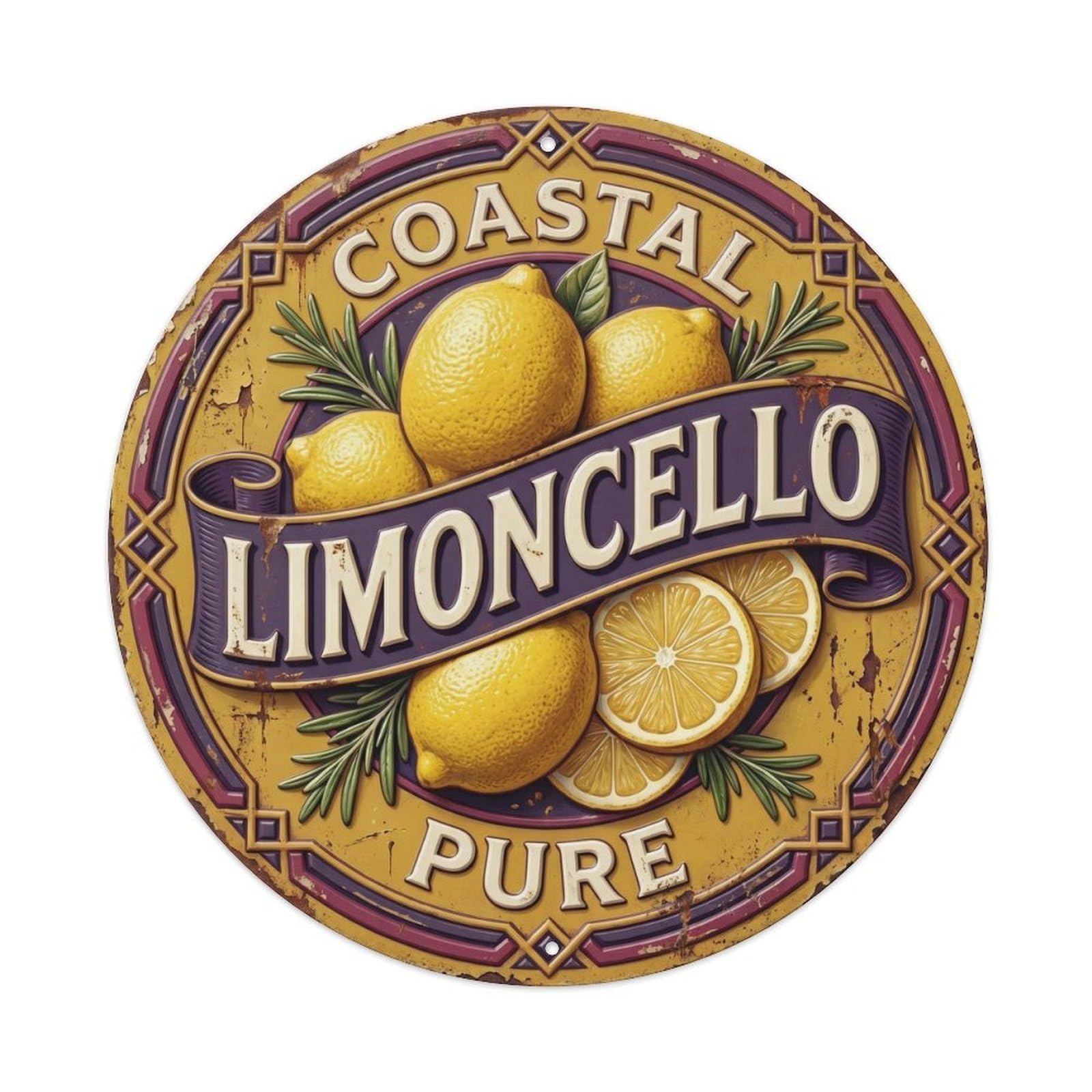 Fqcyn Style Handmade Liqueur Crest Limoncello Metal Tin Sign Plaque Wall Decor For Cafe, Club Bar, Office, Home Garden Round Metal Poster 8X8inch