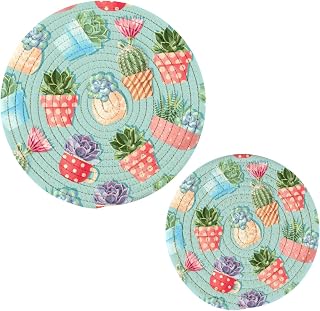 Succulent Cactus Summer Pot Holders Trivets 2 Pcs Heat Resistant Trivets for Hot Dishes,Colorful Plant Cute Cotton Thread Weave Trivet Mats for Hot Pads Pans Pot Bowl Teapot for Kitchen Decor
