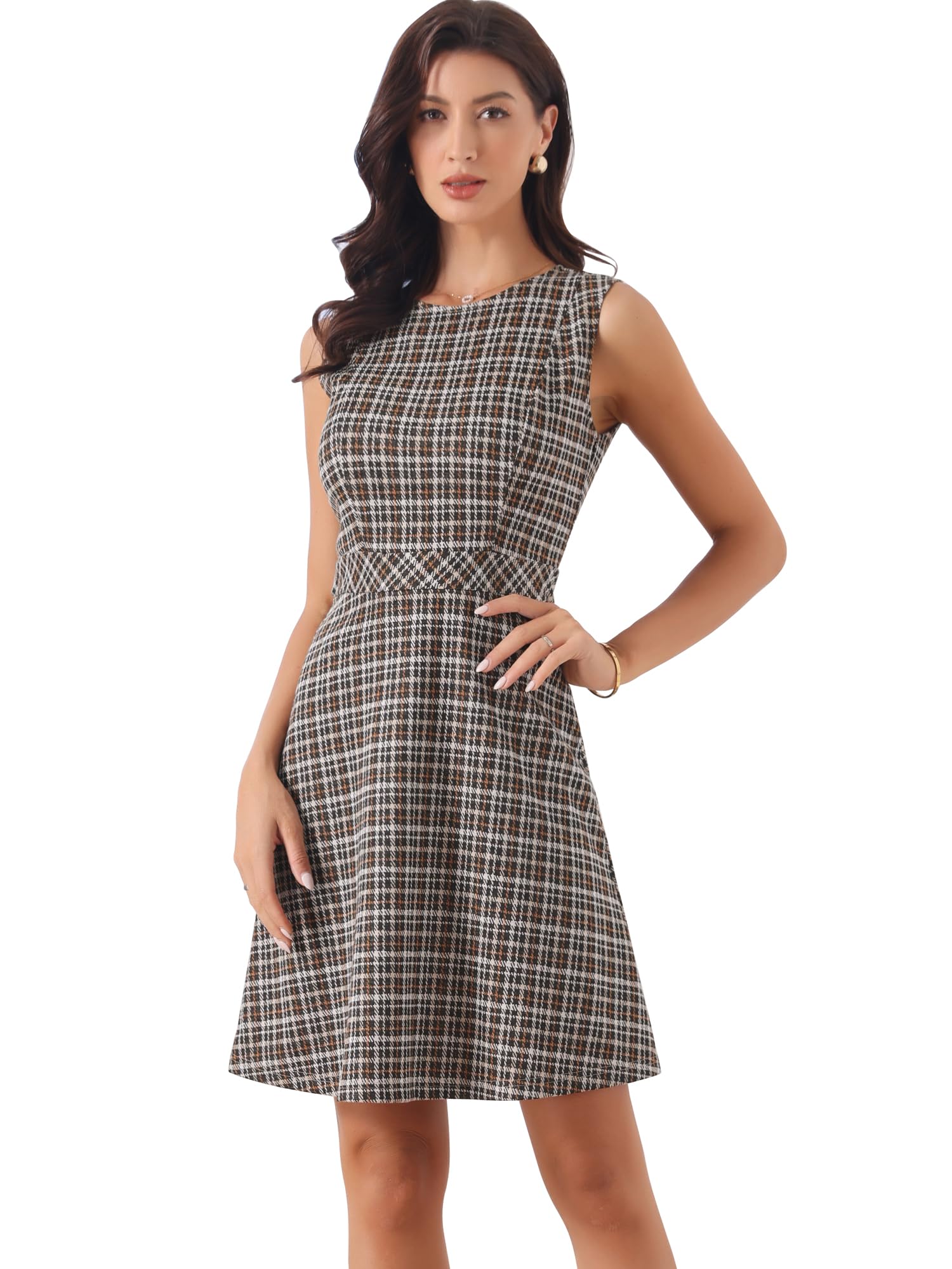 Allegra K Womens Plaid Dress Sleeveless A Line Vintage Houndstooth Work Dresses