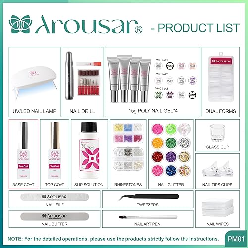 Miniatura 9 de Kit de gel de uñas de polietileno, 4 unidades de gel de extensión de uñas, gel de uñas de color constructor con solución deslizante de capa superior