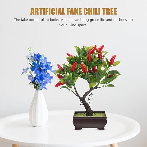 Miniatura 4 de Cabilock Árbol de chile artificial realista, bonsái, planta en maceta de chile falso para interiores