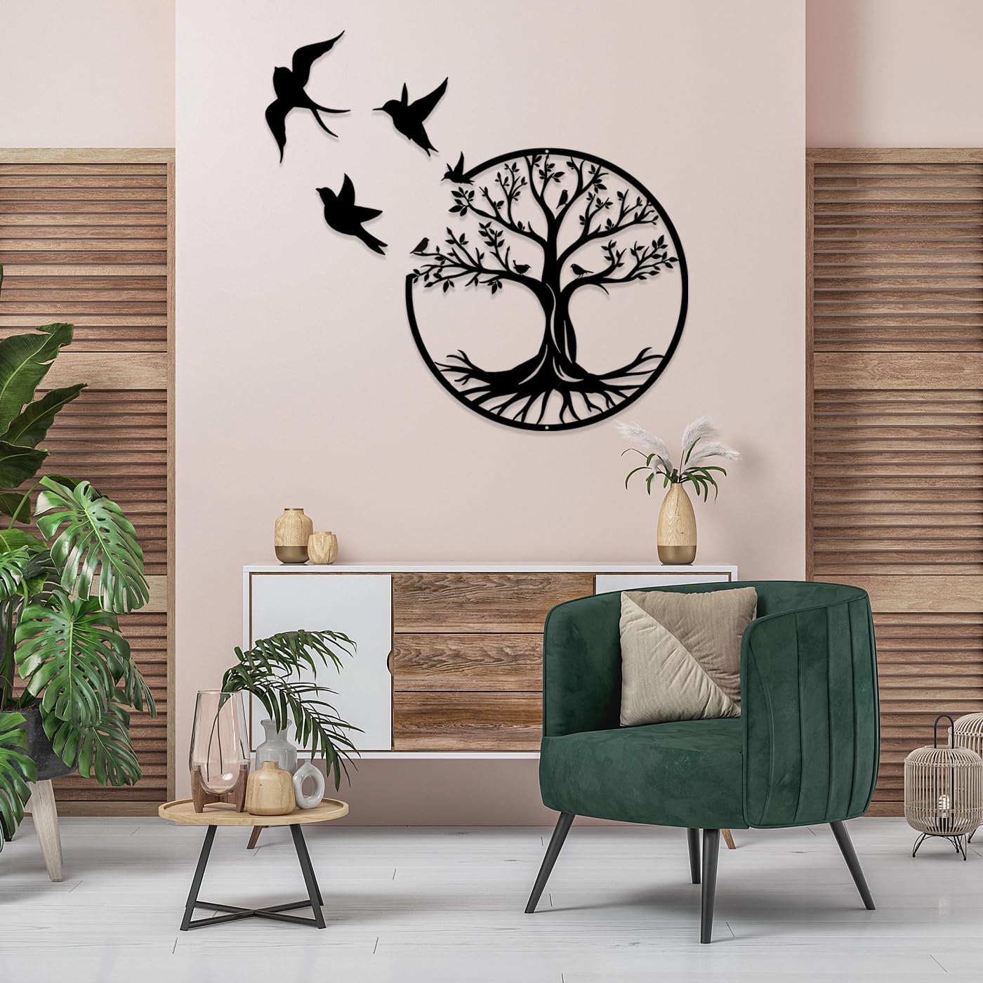 Luccyle Albero Della Vita In Metallo Decorazione Murale, Decorazione da Parete Nera Silhouette Wall Art, per Regalo Presente Decorazione Della Casa Del Giardino Esterno Dell'interno (50CM)