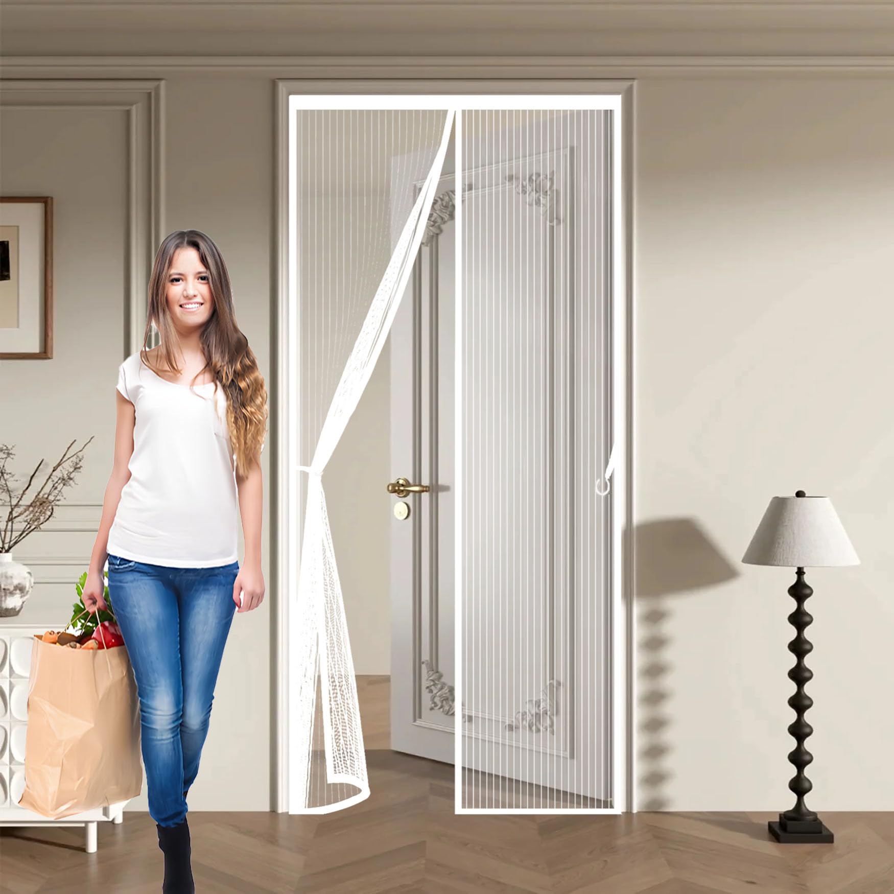 Moustiquaire de porte pour balcon blanche 124x185 cm rideau anti moustique