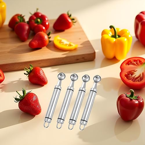 Miniatura 6 de 4 piezas de acero inoxidable descorazonador de fresas multifunción, descorazonador y removedor de picaduras, para fresa, tomate, verduras y frutas,